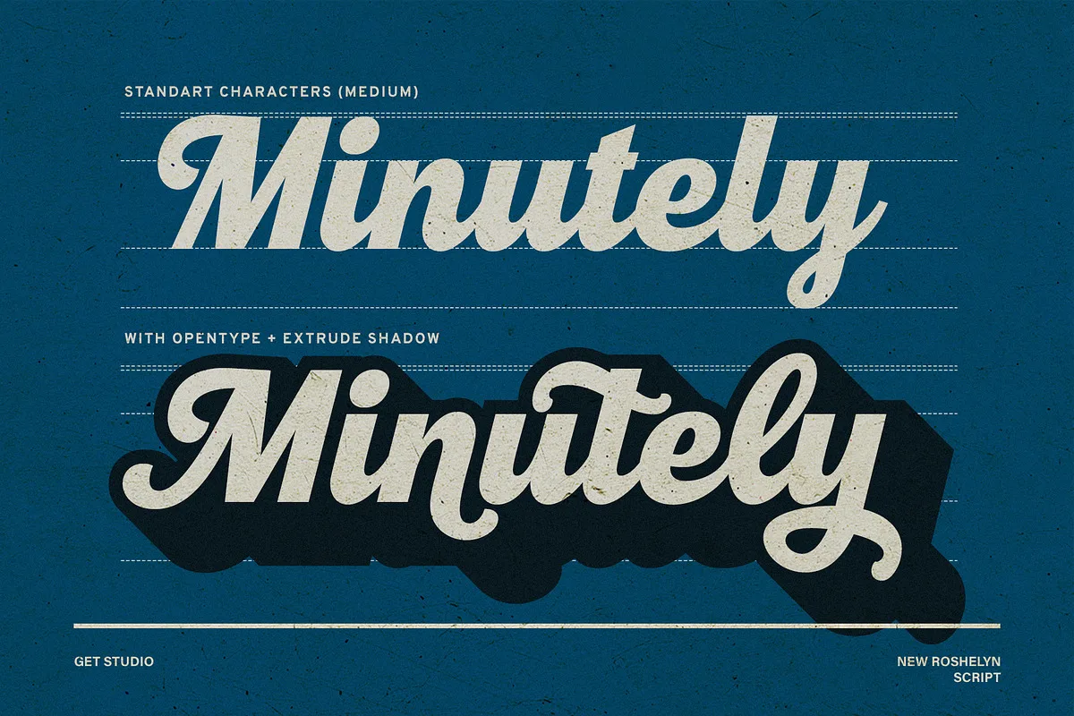 New Roshelyn font alphabet, numbers and glyphs