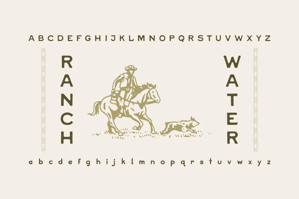 Ranch Water font alphabet, numbers and glyphs