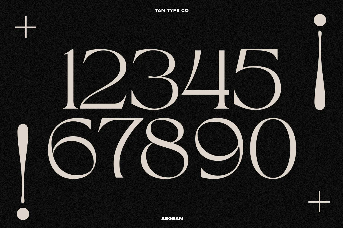 Tan Aegean font alphabet, numbers and glyphs