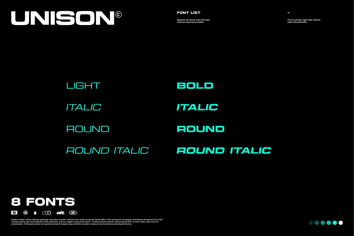 Unison Pro font alphabet, numbers and glyphs