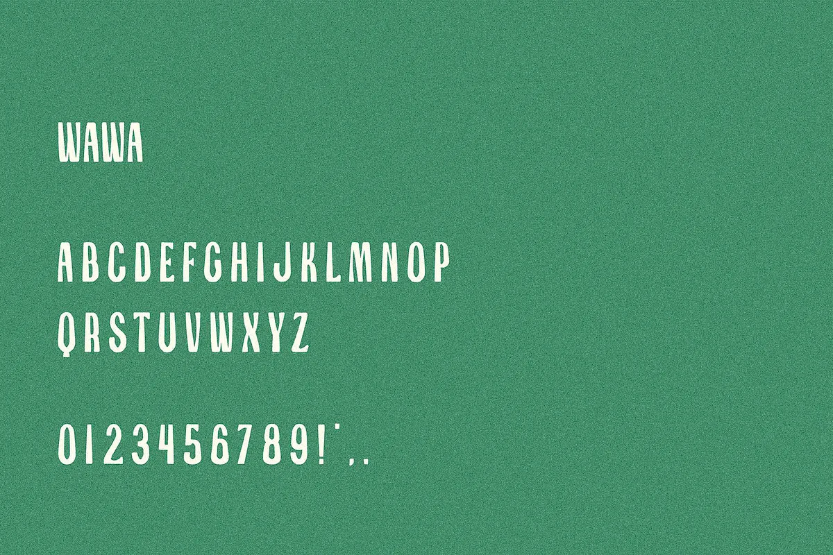 Wawa font alphabet, numbers and glyphs